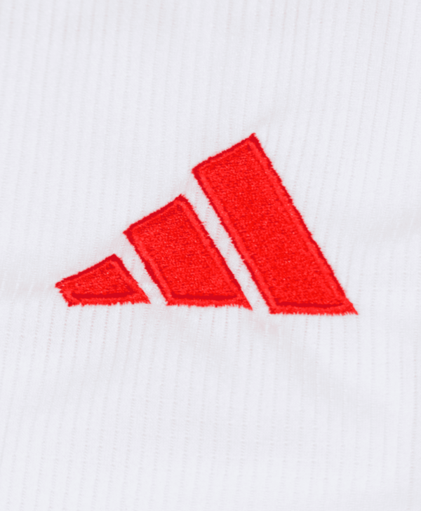 magen del detalle del icono de Adidas en la camiseta del Bayern de Múnich de la temporada 2023-2024.