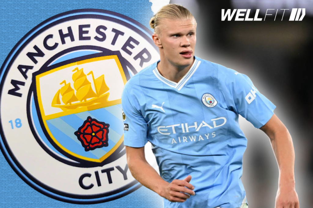 lustración de la camiseta de local del Manchester City 2023-2024 en Haaland
