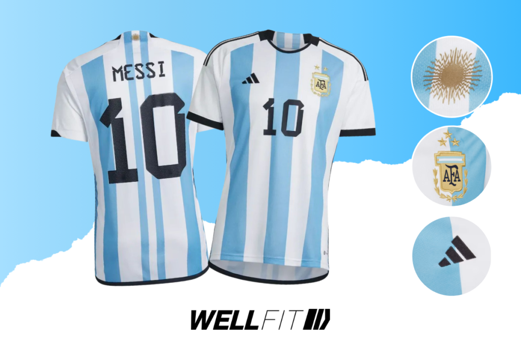 Camiseta de fútbol de la selección argentina, temporada 2023/24, con el número 10 y el nombre de Lionel Messi.