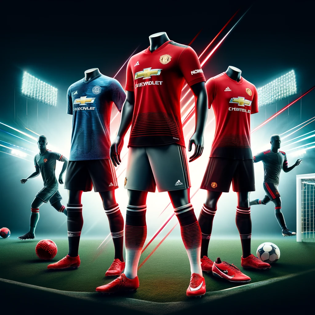 Imagen destacada del blog "Camisetas del Manchester United: Un Legado de Pasión y Grandeza", mostrando una selección de camisetas icónicas del Manchester United en un diseño moderno y deportivo con un fondo dinámico de luces de estadio y elementos futbolísticos.